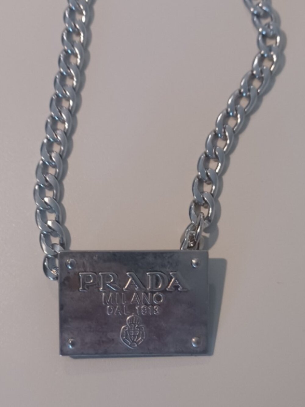 Designer Like Silver Large Wide Chain Dog Tag 10 Inch Necklace